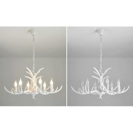 Lustre antique rustique artistique rétro à 6 lumières en bois de cerf blanc