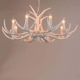 Lustre antique en bois de cerf rustique blanc à 8 lumières, style rétro artistique