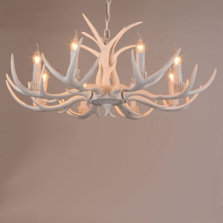 Lustre antique en bois de cerf rustique blanc à 8 lumières, style rétro artistique Lustre antique en bois de cerf rustique blanc à 8 lumières, style rétro artistique