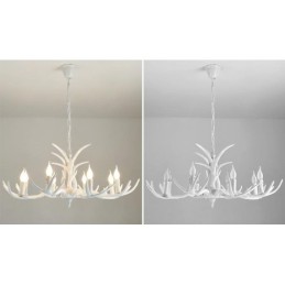 Lustre antique en bois de cerf rustique blanc à 8 lumières, style rétro artistique
