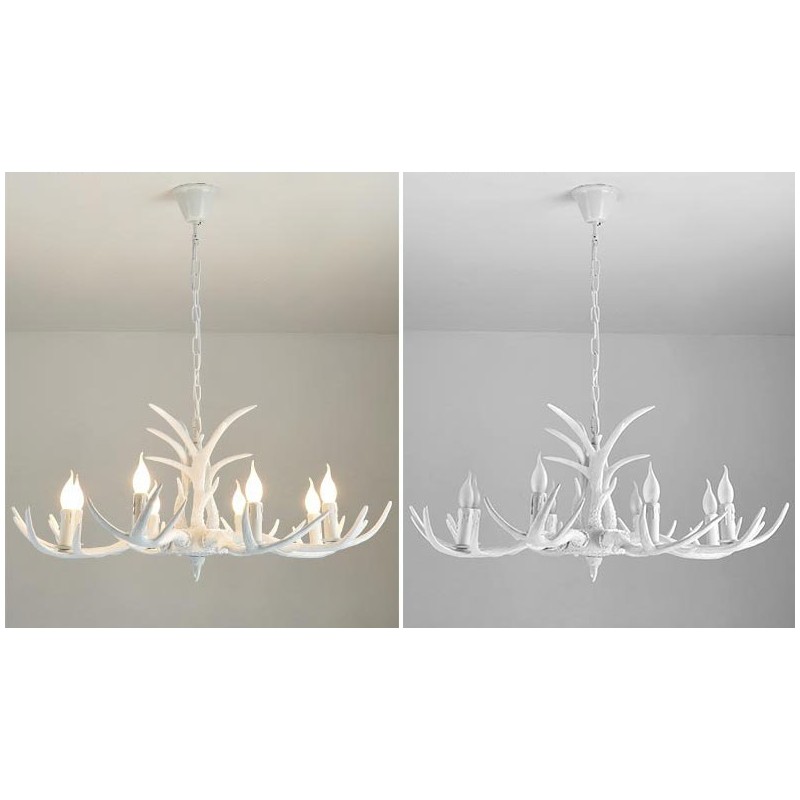 Lustre antique en bois de cerf rustique blanc à 8 lumières, style rétro artistique