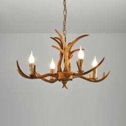 Lustre antique rustique artistique rétro à 4 lumières en bois de cerf