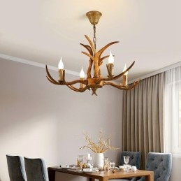 Lustre antique rustique artistique rétro à 4 lumières en bois de cerf