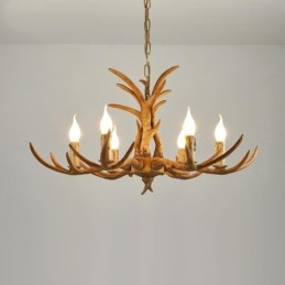Lustre antique rustique artistique rétro à 6 lumières en bois de cerf