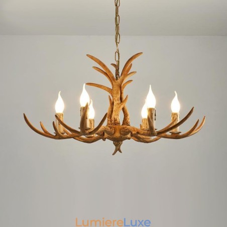 Lustre antique rustique artistique rétro à 6 lumières en bois de cerf Lustre antique rustique artistique rétro à 6 lumières en bois de cerf