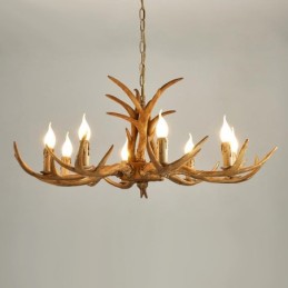 Lustre antique rustique artistique rétro à 8 lumières en bois de cerf