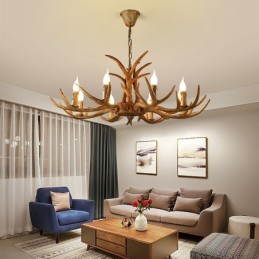 Lustre antique rustique artistique rétro à 8 lumières en bois de cerf