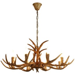 Lustre antique rustique artistique rétro à 8 lumières en bois de cerf