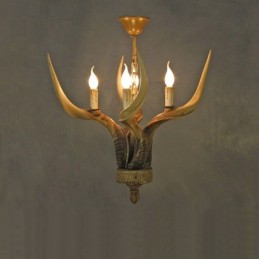 Lustre antique rustique artistique rétro à 4 lumières en bois de cerf