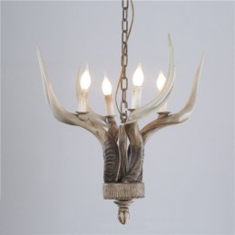 Lustre antique rustique artistique rétro à 4 lumières en bois de cerf