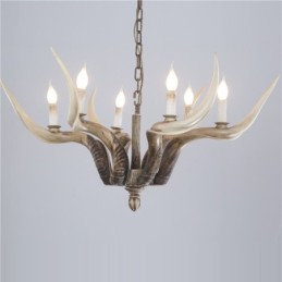 Lustre antique rustique artistique rétro à 6 lumières en bois de cerf