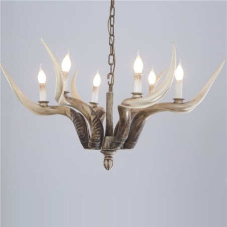 Lustre antique rustique artistique rétro à 6 lumières en bois de cerf Lustre antique rustique artistique rétro à 6 lumières en bois de cerf