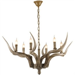 Lustre antique rustique artistique rétro à 6 lumières en bois de cerf