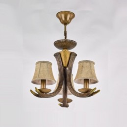Lustre rustique artistique rétro à 3 lumières en bois de cerf avec abat-jour