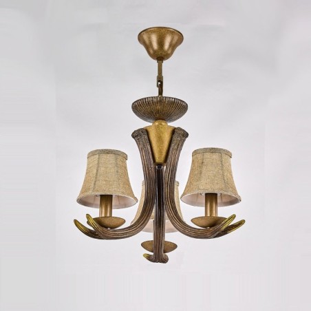 Lustre rustique artistique rétro à 3 lumières en bois de cerf avec abat-jour Lustre rustique artistique rétro à 3 lumières en bois de cerf avec abat-jour