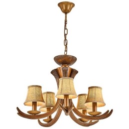 Lustre rustique artistique rétro à 5 lumières en bois de cerf avec abat-jour