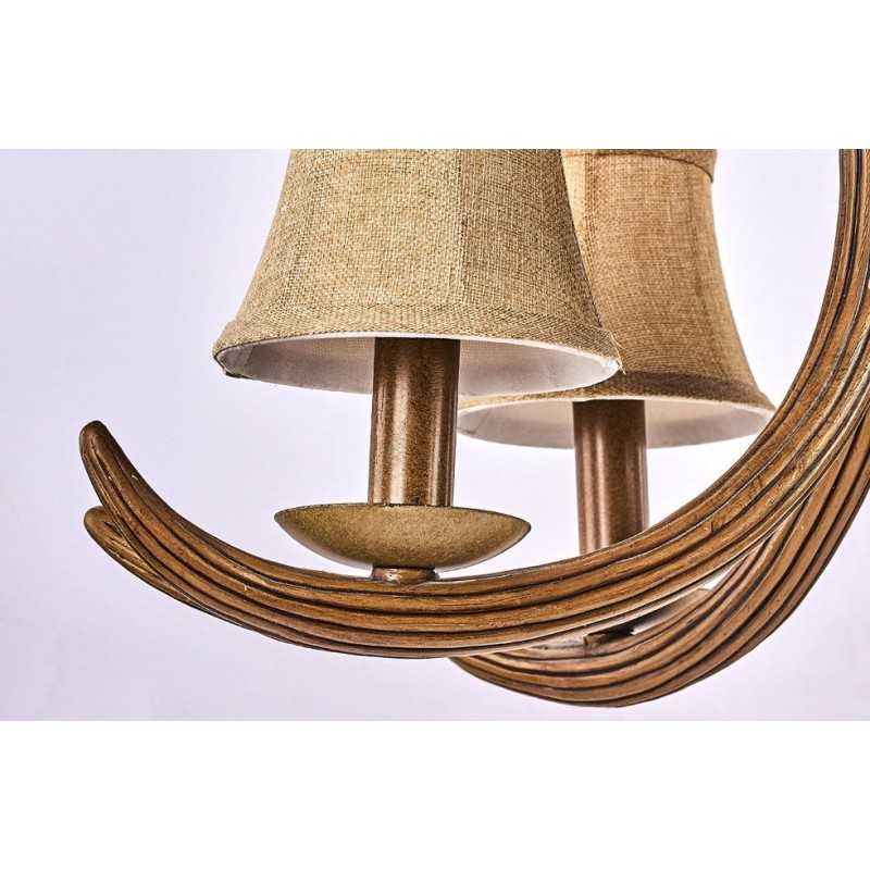 Lustre rustique artistique rétro à 5 lumières en bois de cerf avec abat-jour