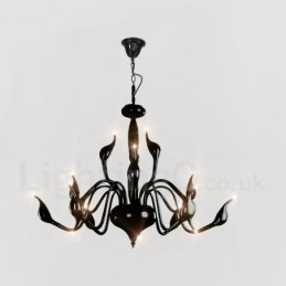 Lustre moderne contemporain en métal galvanisé noir à 15 lumières
