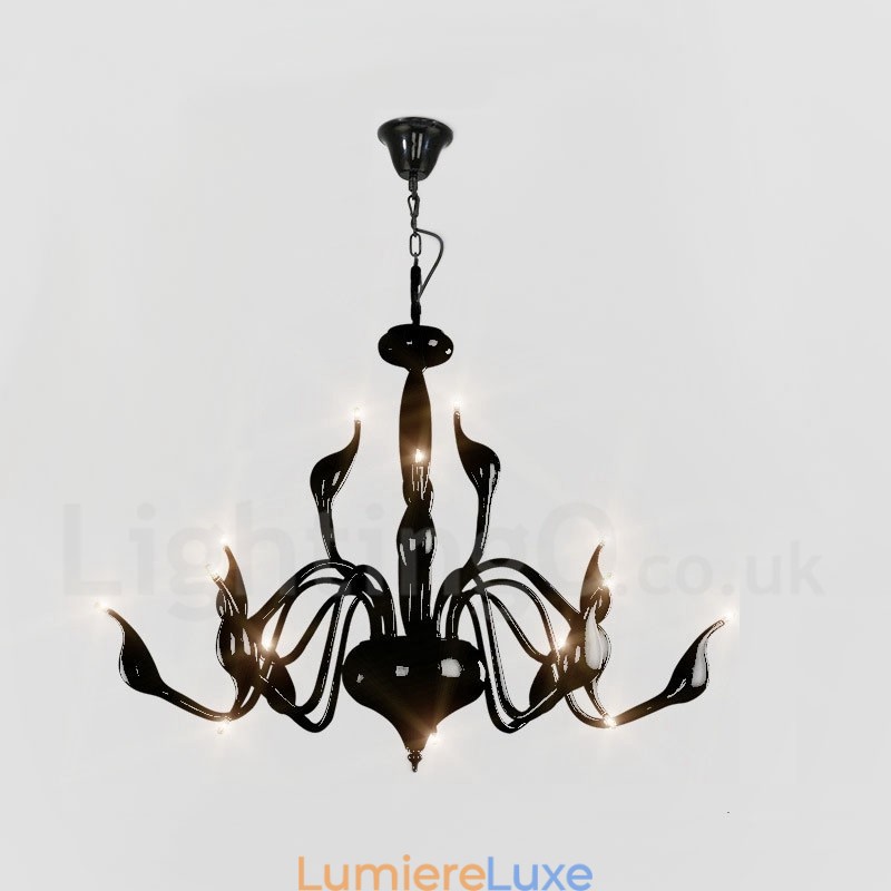 Lustre moderne contemporain en métal galvanisé noir à 15 lumières