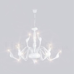 Lustre moderne contemporain en métal galvanisé blanc à 15 lumières