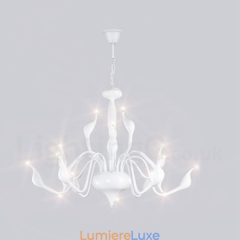 Lustre moderne contemporain en métal galvanisé blanc à 15 lumières