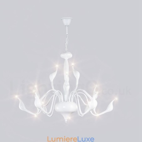 Lustre moderne contemporain en métal galvanisé blanc à 15 lumières Lustre moderne contemporain en métal galvanisé blanc à 15 lumières
