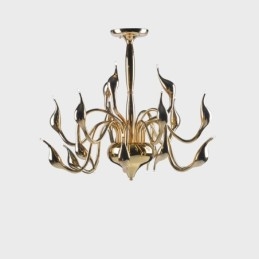 Lustre moderne contemporain en métal galvanisé doré à 15 lumières