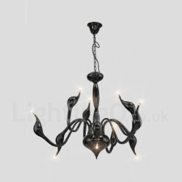 Lustre moderne contemporain en métal galvanisé noir à 9 lumières