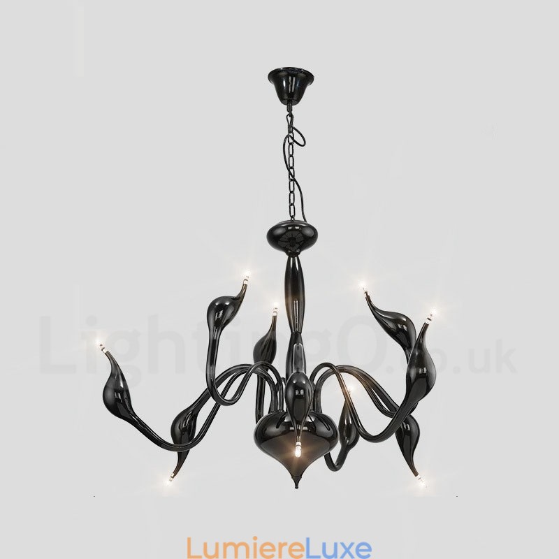 Lustre moderne contemporain en métal galvanisé noir à 9 lumières