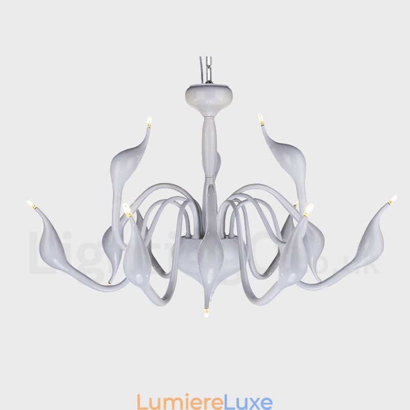 Lustre moderne à 12 lampes en métal blanc, forme cygne