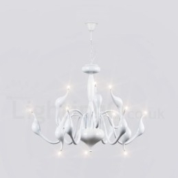 Lustre moderne à 12 lampes en métal blanc, forme cygne
