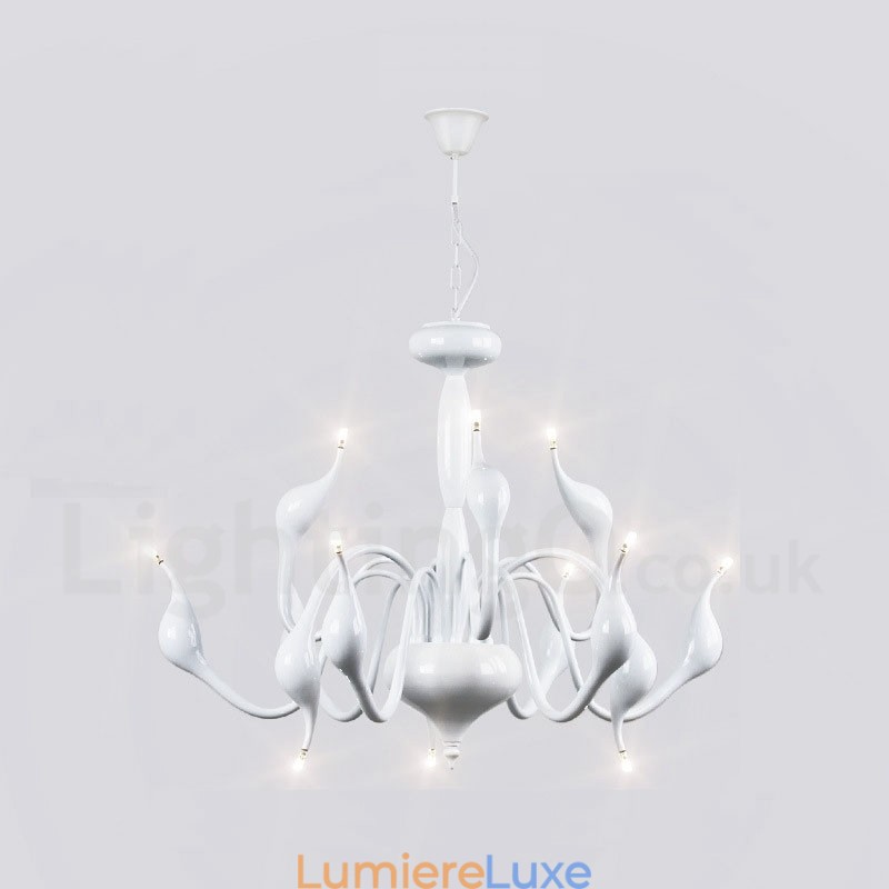 Lustre moderne à 12 lampes en métal blanc, forme cygne