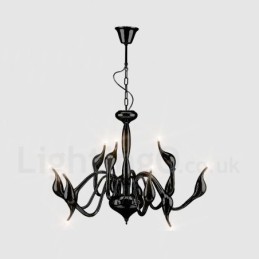 Lustre moderne à 12 lampes en métal noir en forme de cygne