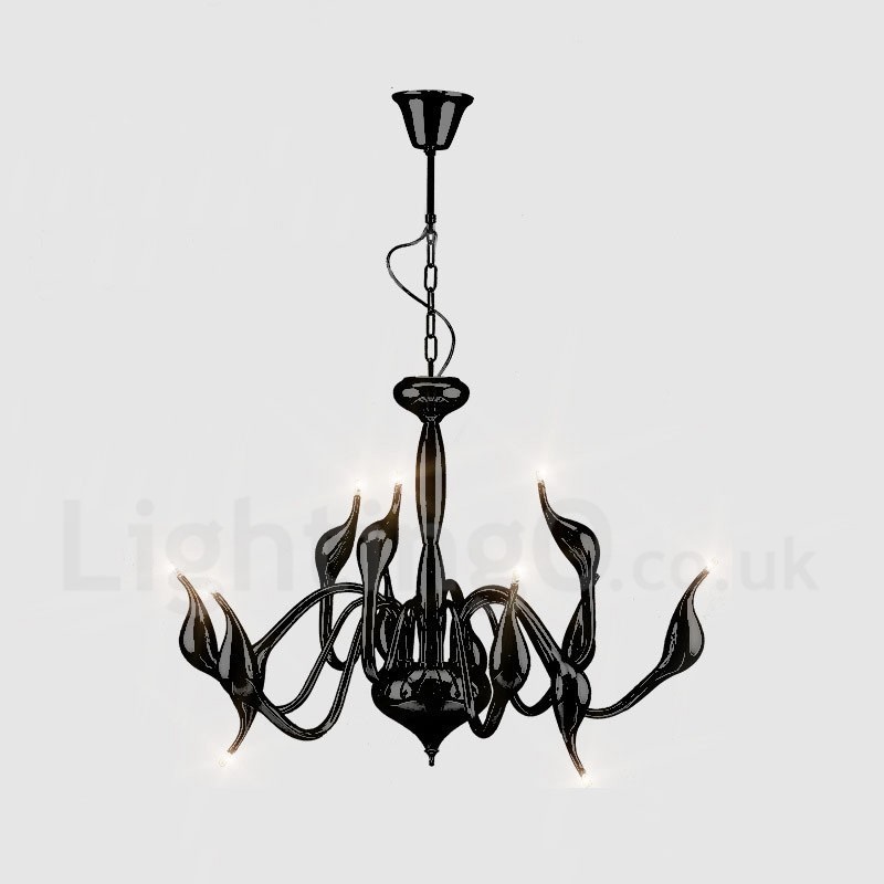 Lustre moderne à 12 lampes en métal noir en forme de cygne