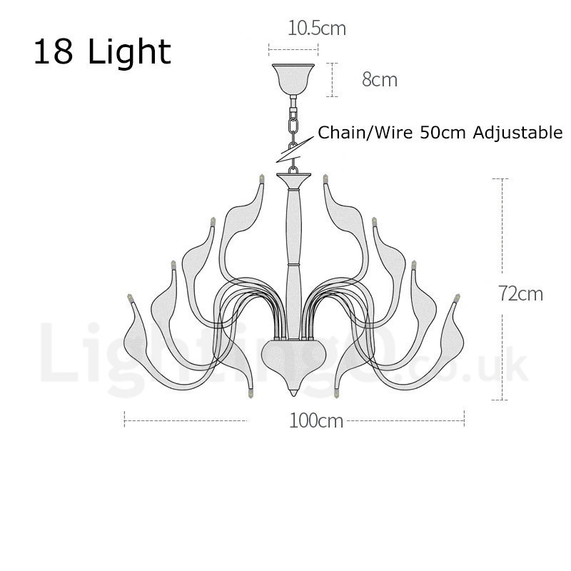 Lustre moderne en acier inoxydable à 18 lumières en forme de cygne, finition chromée G4