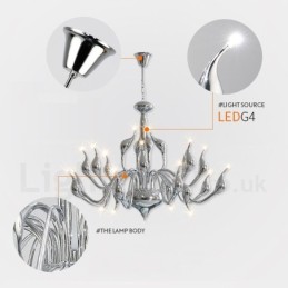 Lustre moderne en acier inoxydable à 18 lumières en forme de cygne, finition chromée G4