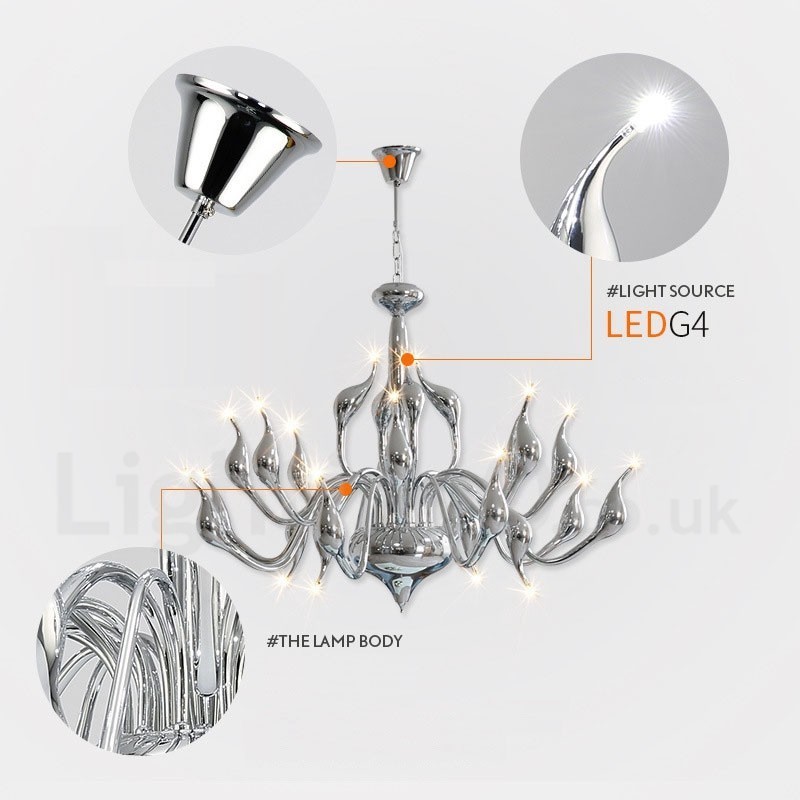 Lustre moderne en acier inoxydable à 18 lumières en forme de cygne, finition chromée G4