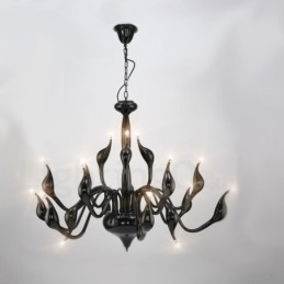 Lustre moderne en acier inoxydable à 18 lumières en forme de cygne, finition noire, G4
