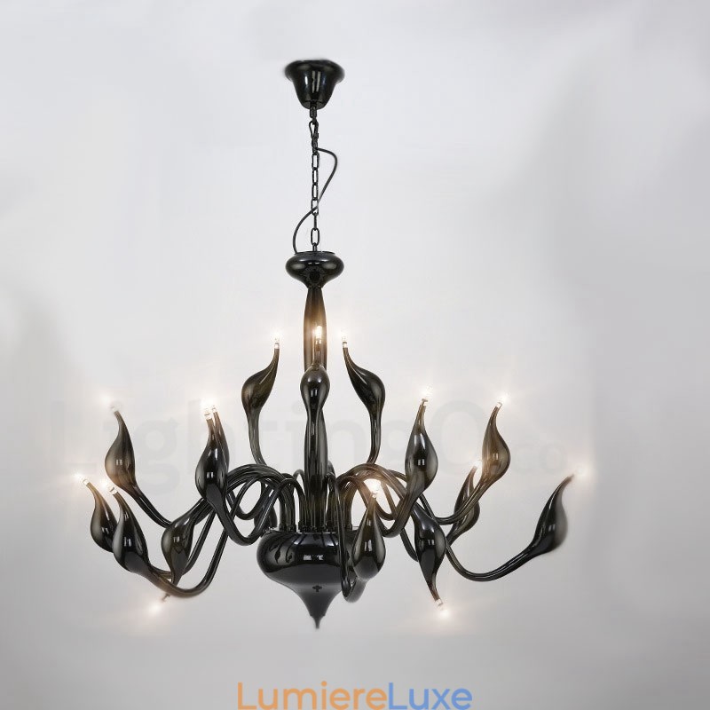 Lustre moderne en acier inoxydable à 18 lumières en forme de cygne, finition noire, G4