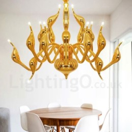 Lustre cygne post-moderne à 18 lumières en acier inoxydable G4 finition dorée
