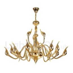 Lustre cygne post-moderne à 18 lumières en acier inoxydable G4 finition dorée