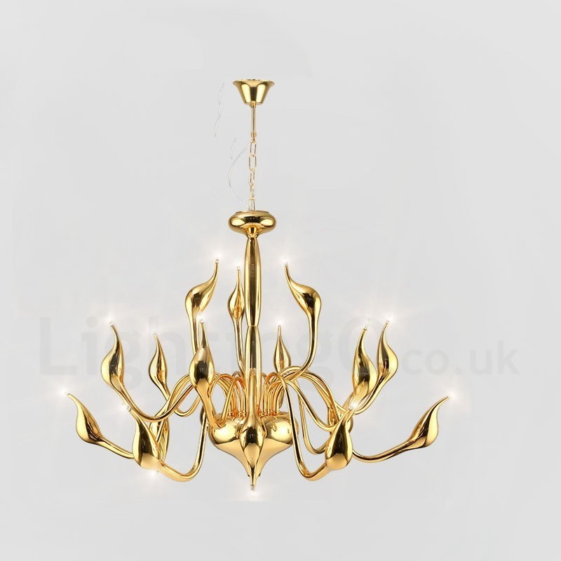 Lustre cygne post-moderne à 18 lumières en acier inoxydable G4 finition dorée