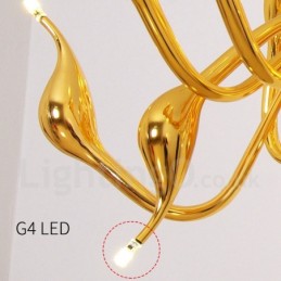 Lustre cygne post-moderne à 18 lumières en acier inoxydable G4 finition dorée