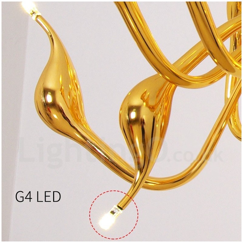 Lustre cygne post-moderne à 18 lumières en acier inoxydable G4 finition dorée