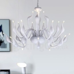 Lustre cygne moderne à 24 lumières G4, placage blanc