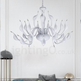 Lustre cygne moderne à 24 lumières G4, placage blanc
