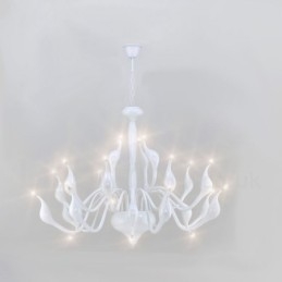 Lustre cygne moderne à 24 lumières G4, placage blanc