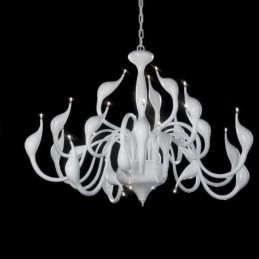 Lustre cygne moderne à 24 lumières G4, placage blanc