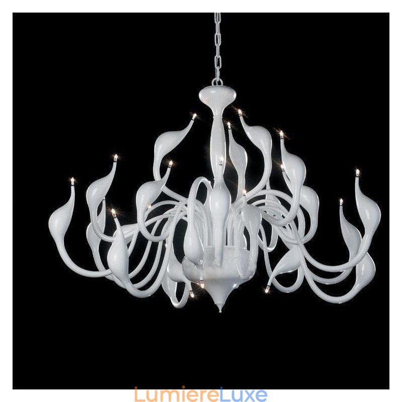 Lustre cygne moderne à 24 lumières G4, placage blanc