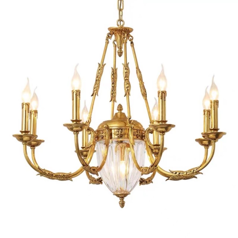 Lustre de luxe en cristal de cuivre français tout en cristal, luminaire de salle à manger, lustre